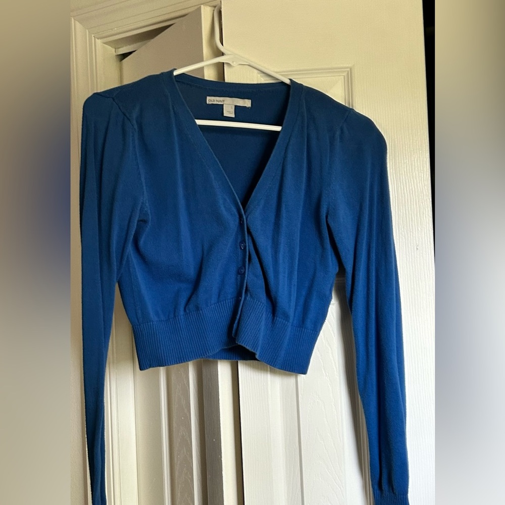 Old Navy Royal Blue Buttoned Cropped Cardigan